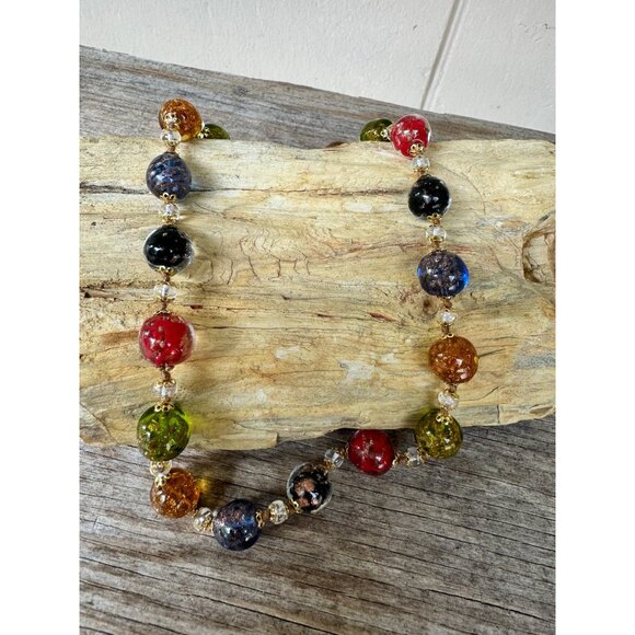 Murano Glass Beaded Multicolor Necklace With Gold-Tone Clasp - Picture 2 of 7